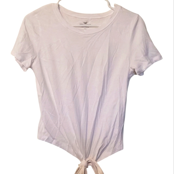 Hollister White Tie Front T-Shirt Relaxed Short Sleeve - Picture 1 of 4